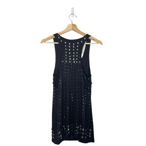 New Virgin Only Tank Top Womens Size 2 Black Embellished Deep Scoop Racerback